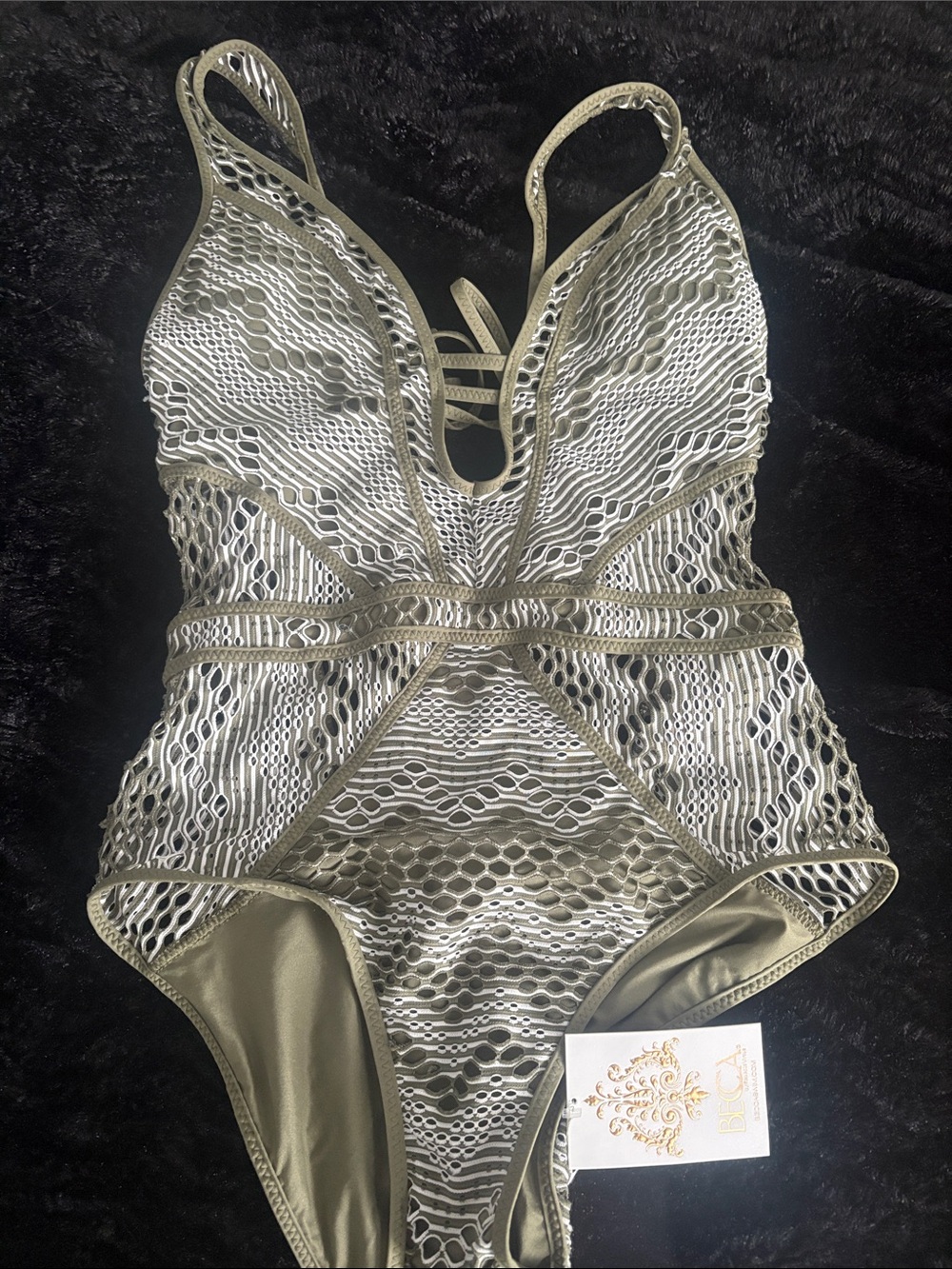 BECCA Olive Green Mesh One-Piece Chemise NWT Sz M